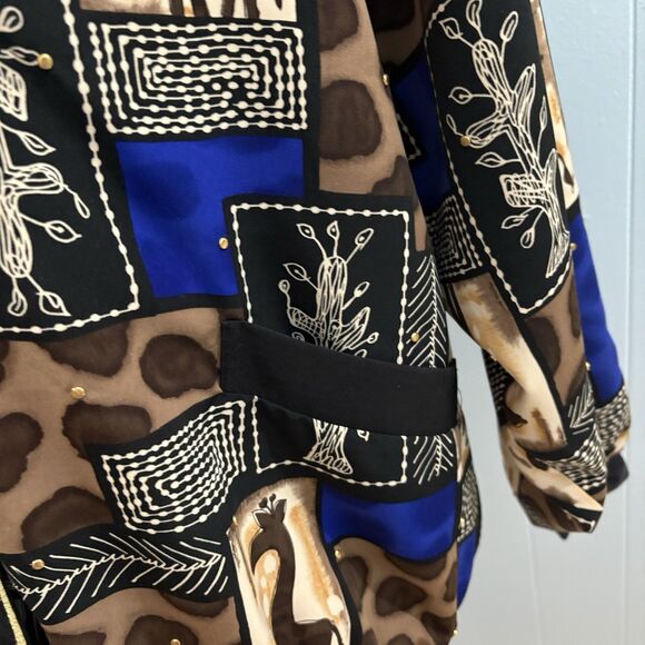 Vital Elements Black Gold Button Abstract Bomber Jacket 90s Retro Medium Giraffe - Picture 6 of 16